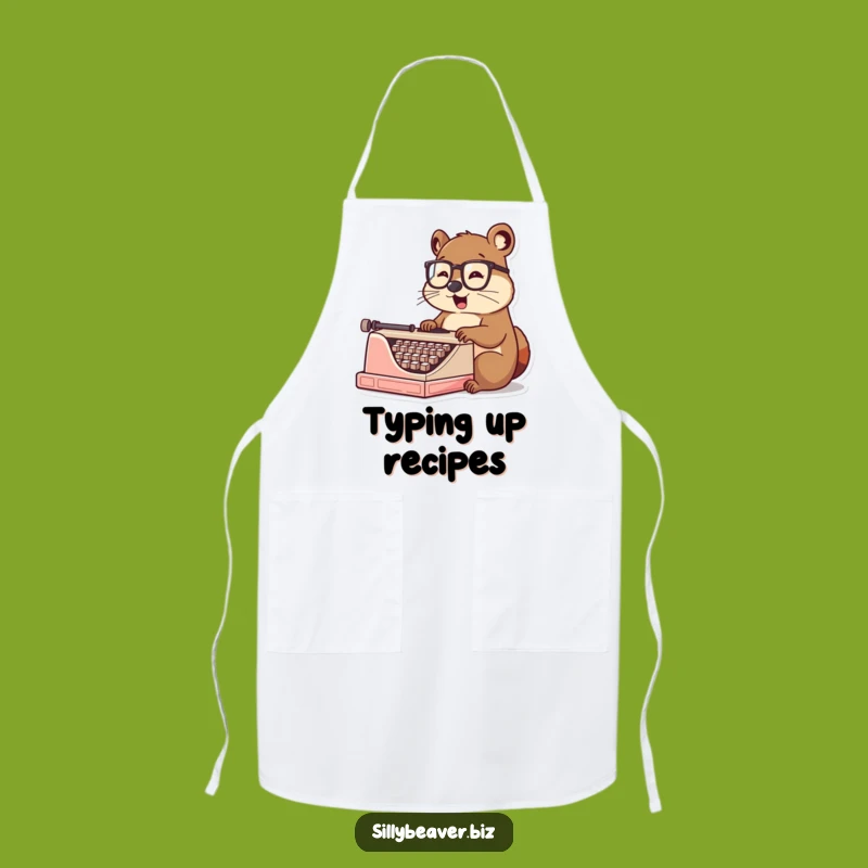 Funny Beaver Typist Apron: Chef Beaver Spectacles Writer Kitchen Accessory, Gift