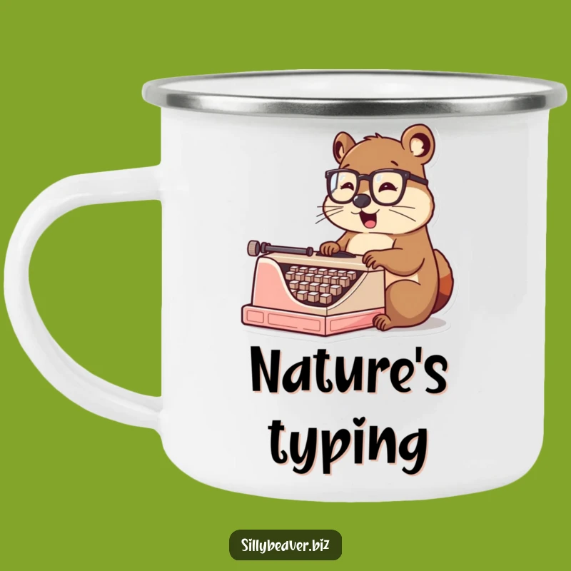 Funny Beaver Typist Camping Mug: Outdoor Writer Beaver Mug, Adventure Gift