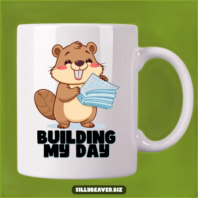 Funny Beaver Architect Mug: Excited Blueprint Presenting Beaver, Great Gift Idea