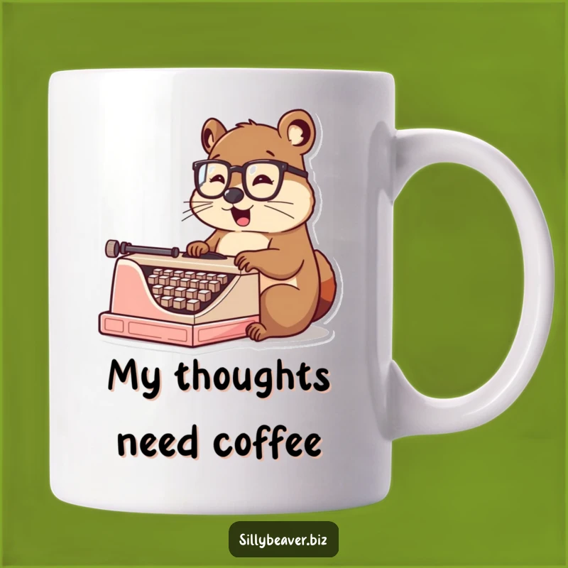 Funny Beaver Typist Mug: Enthusiastic Writer Beaver with Spectacles, Perfect Gift