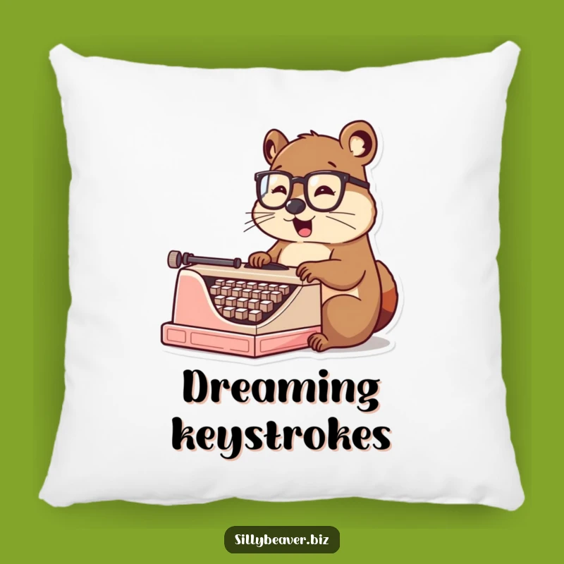 Funny Beaver Typist Pillow: Soft Spectacled Beaver Writing Cushion, Cozy Decor