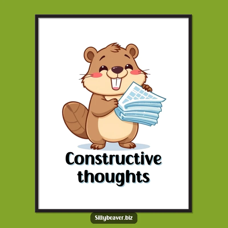 Funny Beaver Blueprint Digital Art: High-Res Architect Beaver Print