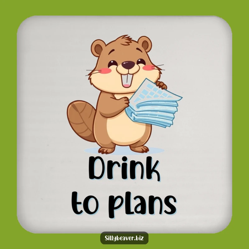 Funny Beaver Blueprint Coaster: Protect Surfaces with Architect Beaver Art, Gift