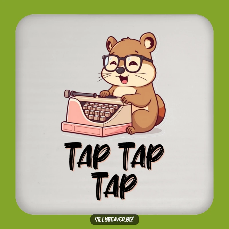 Funny Beaver Typist Coaster: Protect Surfaces with Writer Beaver Art, Fun Gift
