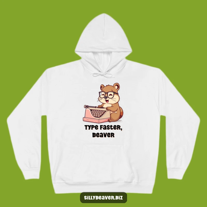 Funny Beaver Typist Hoodie: Cozy Spectacled Beaver Writing Sweatshirt, Great Gift