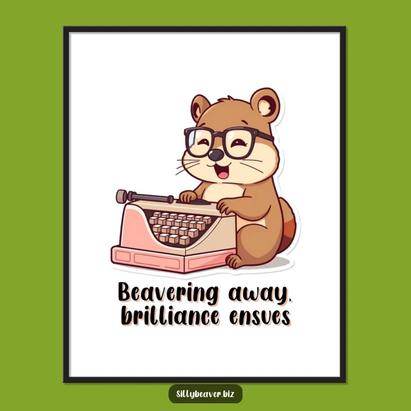 Funny Free Printable Wall Art: Typist Beaver, Quirky Downloadable Art for Home Decor