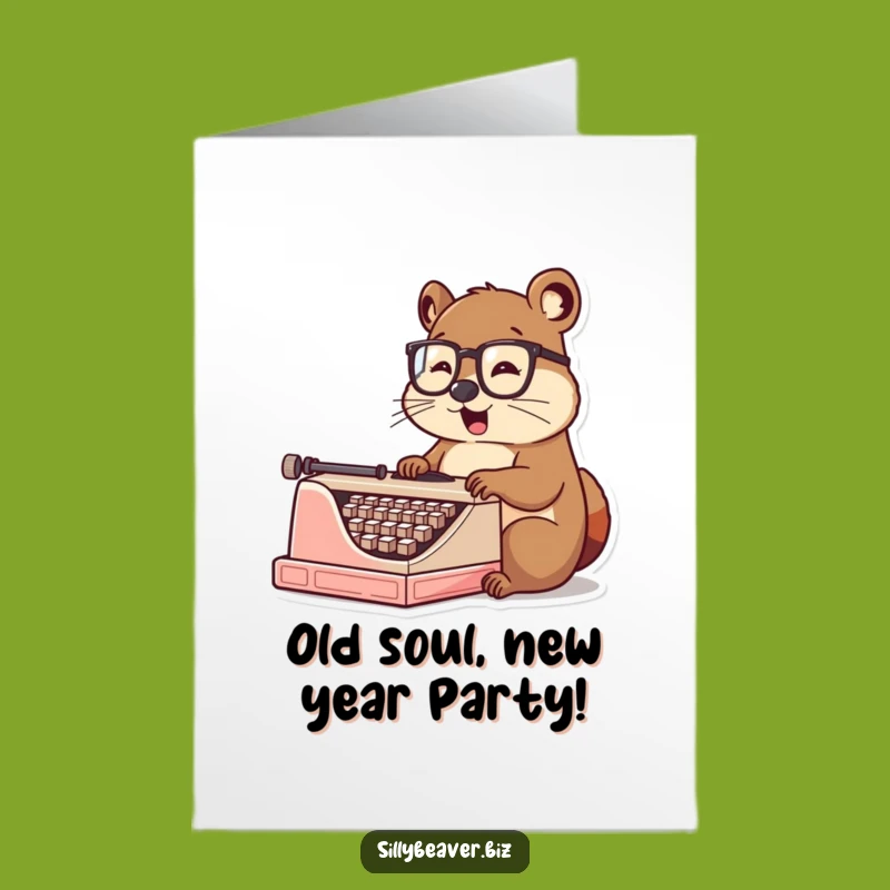 Free Printable Funny Birthday Card: Beaver Spectacled Typist, Humorous Downloadable Greeting