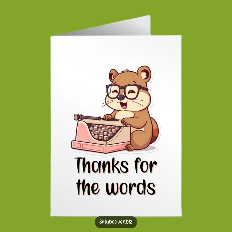 Free Printable Thank You Card: Studious Beaver Typist, Heartfelt Humor Downloadable Greeting