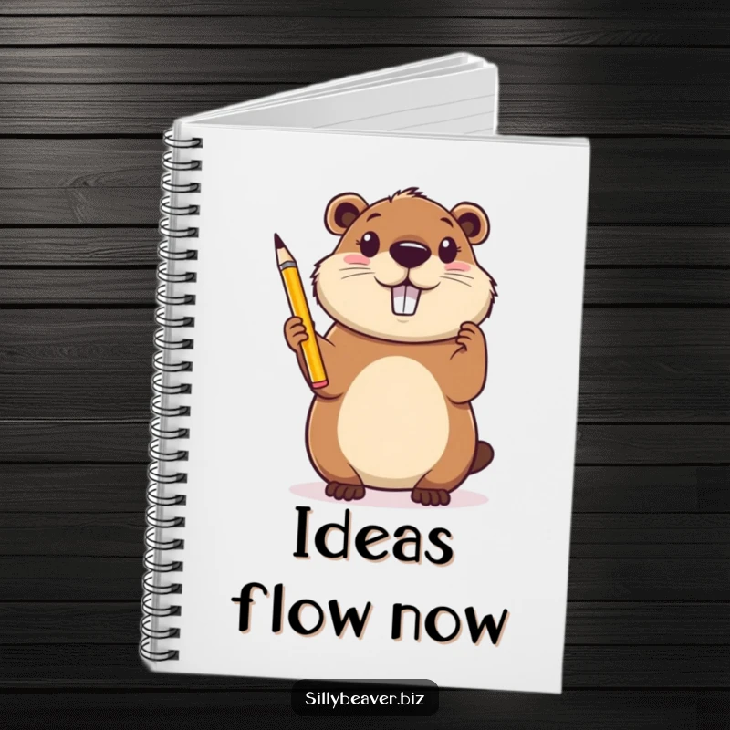 Funny Notebook: A cheerful beaver holds a pencil aloft, looking inspired, perfect for journaling creative thoughts and brilliant ideas.