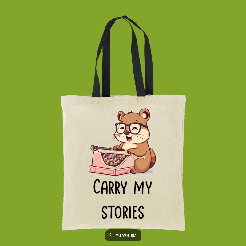 Funny Beaver Typist Tote Bag: Stylish Spectacled Beaver Writer Accessory, Gift Idea